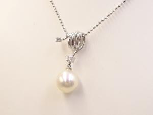 Pt900/Pt850 パール 約9.5mm ダイヤ 0.06ct ネックレス 7.6g